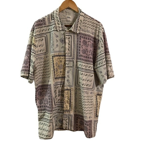 Zara Other - Zara Men's Multicolored Paisley Bandana Print Button Shirt Size XL